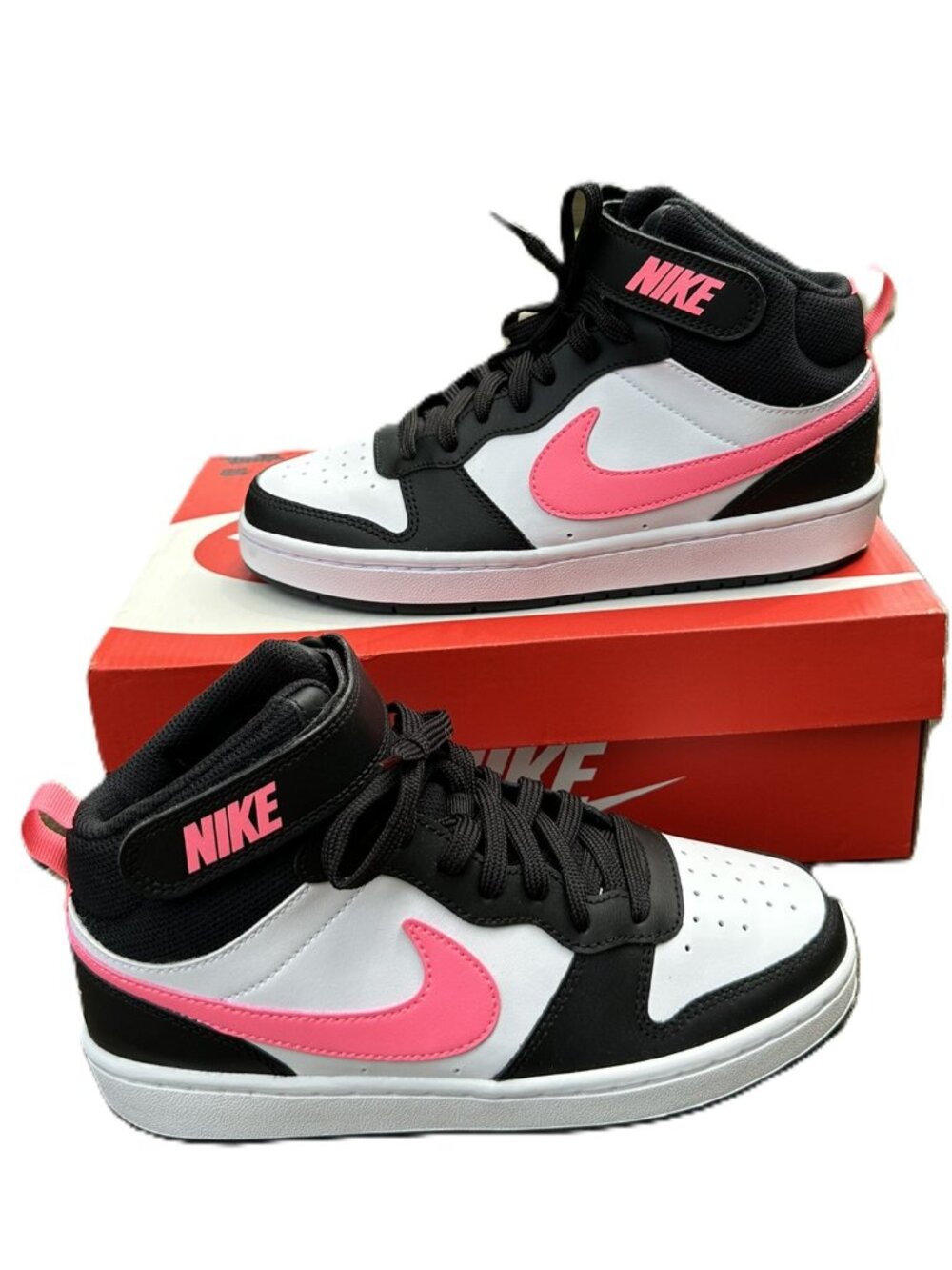 Nike Court Borough Mid 2 Sneaker White black Pink GS 5Y / Women’s 6.5 – New